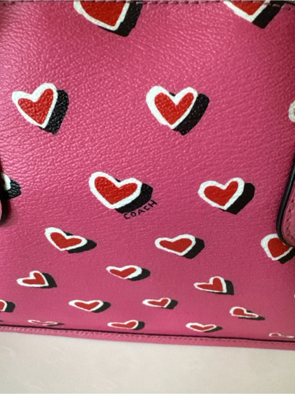 Coach Pink Heart-Print Mini Satchel with Removable Strap